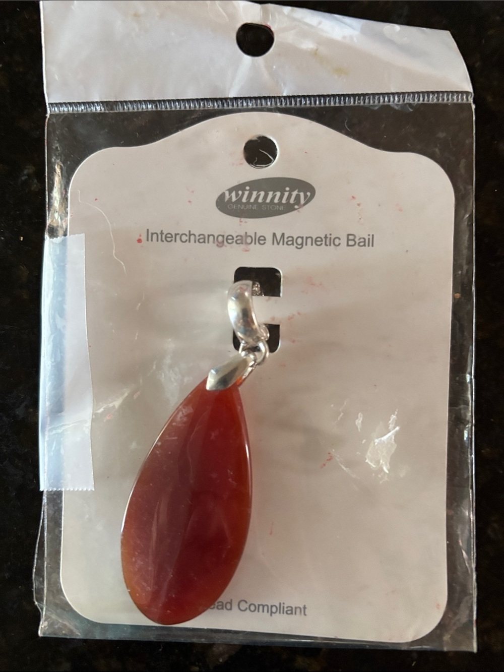 Carnelian Teardrop Pendant with Interchangeable Magnetic Bail
